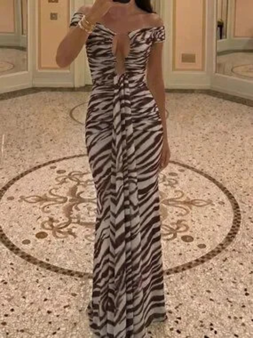 ZARA Multicolor Elegant Women's Deep V Neck Ruched High Waisted Bodycon Dress